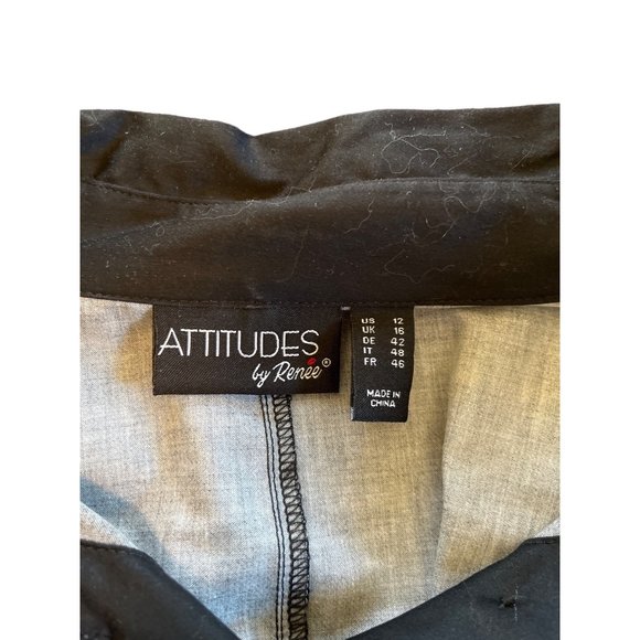 Attitudes by Renee Button Front Shirt Womens 12 Printed Panel One Side Black - Picture 5 of 7